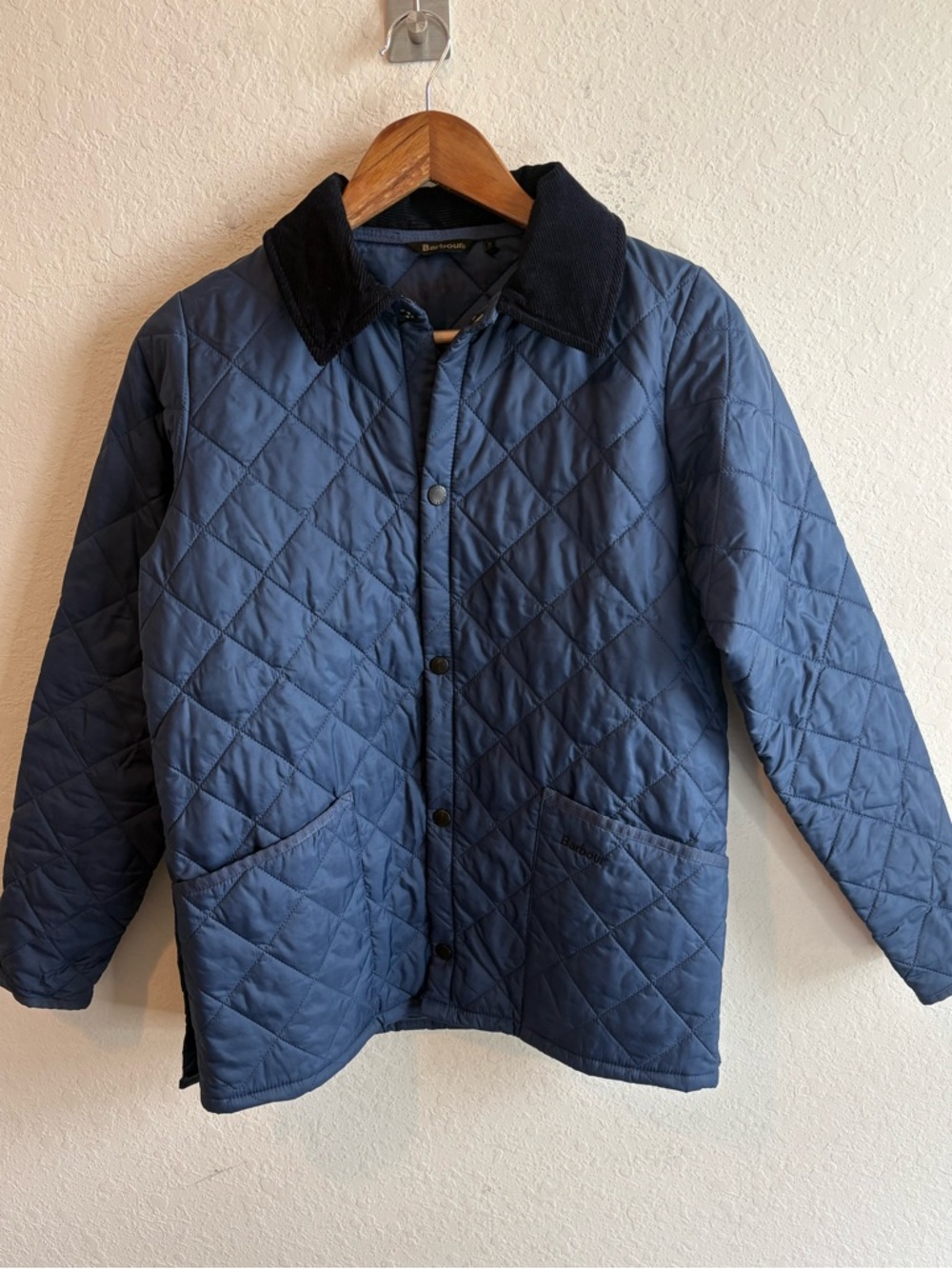 Barbour Quilted Blue Kids Unisex Jacket XL 12/13 with Contrast Collar